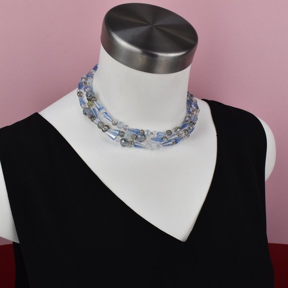 Extra long sky blue glass bead necklace, super long accent necklace - Picture 4 of 6